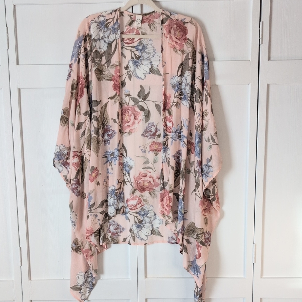 Floral Open Front Kimono Whimsical Feminine Boho Layering Cover-up EUC Sz Small